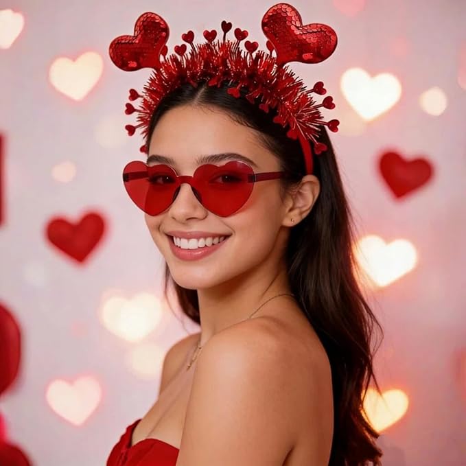 Heart Headband Valentines Day Headband with Red Heart Shape Sunglasses Valentine Accessories for Valentine Wedding Anniversary Party Favors