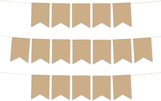 Andaz Press Hanging Pennant Banner with String, Tan, 1-Set, 24 Pennants, Approx. 12-Feet Long