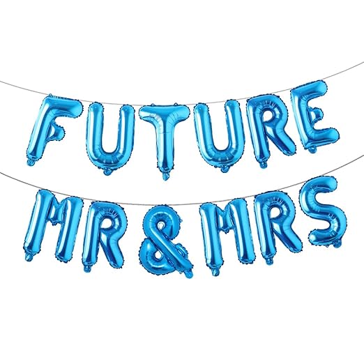 Future MR & MRS Balloon Banner - Bride & Groom Party Decorations for Bridal Shower & Engagement Party (Blue)