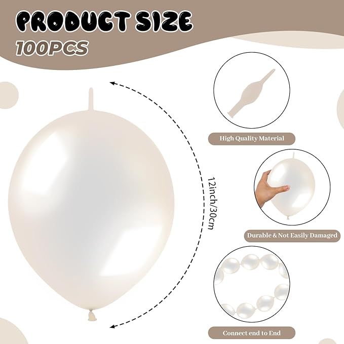 Link Balloons 12 Inch - 100 Pcs Quick Link Balloon Latex Linking Balloons Connected Linkable Balloon Birthday Wedding Party Decorations(Clear)