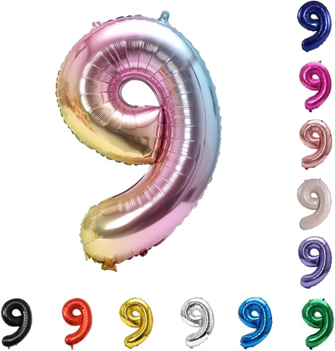 YPSelected 32 Inch Large Foil Helium Number Balloon Birthday Wedding Party 0-9 (Rainbow, 9)