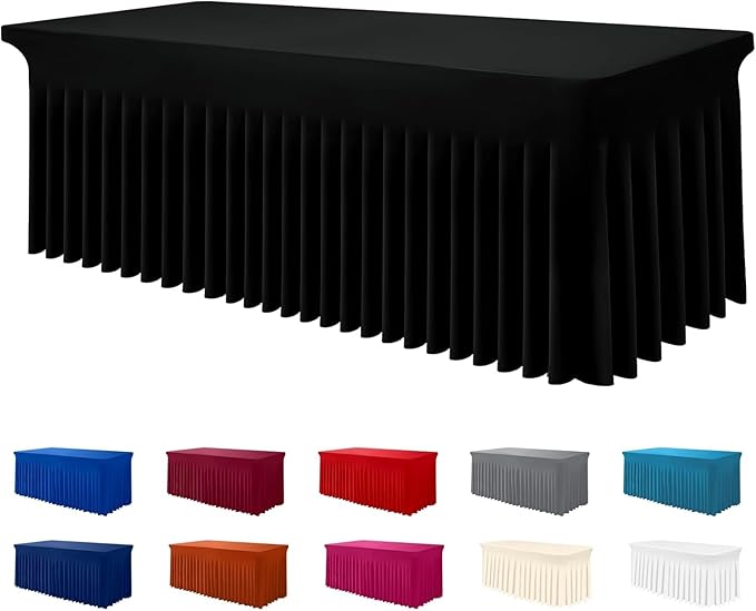Smiry Spandex Tablecloth, Elastic Fitted Stretch Tablecloth for 8FT Rectangle Tables, Waterproof Washable Table Cover Skirt for Outdoor, Wedding, Banquet & Parties (Black, 96Lx36Wx30H Inch)