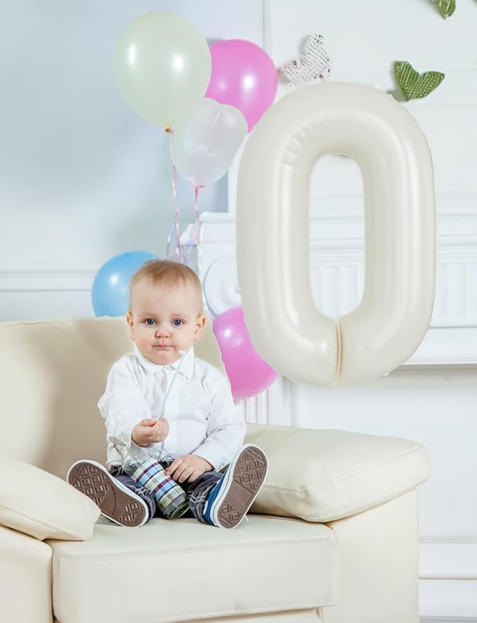 Cream Number 0 Balloons - 40 Inch Number Balloons Big Light Cream Foil Balloon, Mylar balloon for Birthday Anniversary Baby Shower Party Decorations