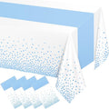 WNINK 4 Pack White and Light Blue Tablecloths, Light Blue Disposable Plastic Waterproof Table Cover, 54" x 108", for Birthday, Baby Shower，Wedding, Bridal Shower, Picnic Camping Parties