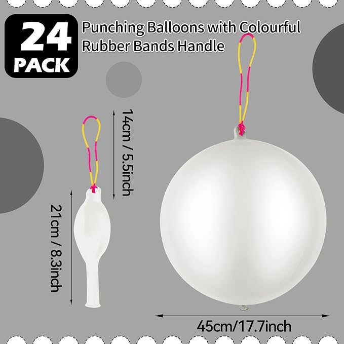 24Pcs White Punch Balloons Bounce Balloon with Rubber Band Handle Punching Heavy Duty Farm Themed Punch for Birthday Party, Kids (White)