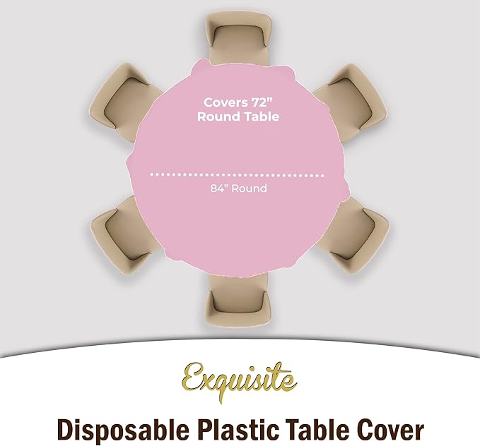 Exquisite Party Solids 6-Pack Premium Plastic Tablecloth 84in. Round Plastic Table Cover - Pink