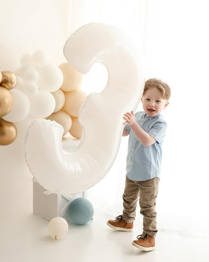 White Number 5 Balloon 40 Inch, 5 Balloon Number, 5th Birthday Decorations, White Party Supplies for Boys Girls