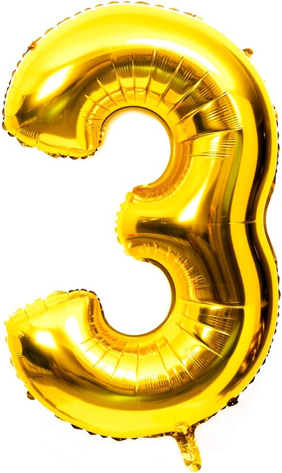 40 Inch Large Foil Helium Number Balloon Birthday Wedding Party 0-9 (Gold, 3)