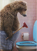 Avanti Press Bear Holding Toilet Plunger Over Blue Toilet Gross Funny/Humorous Birthday Card