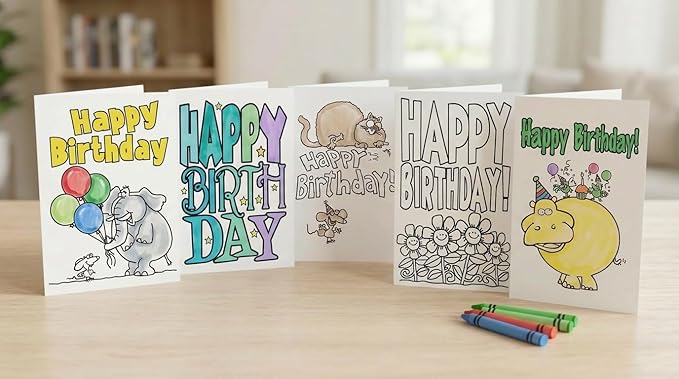 Stonehouse Collection Happy Birthday Kid Set of Coloring Greeting Cards - 12 Color-in Card and Envelopes (Assorted)