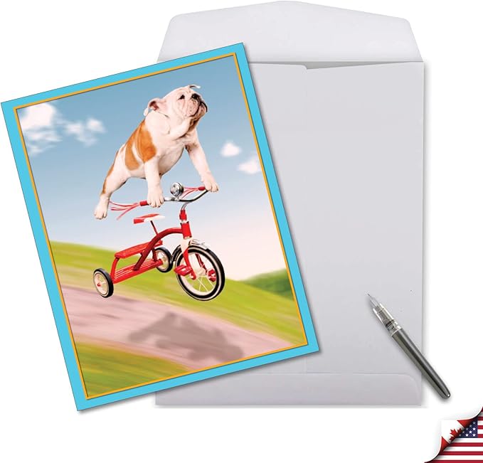NobleWorks Big Humorous Birthday Greeting Card From Us 8.5 x 11 Inch with Envelope (1 Pack) Big, Jumbo Bday Dog On Trike J3204BDG-US