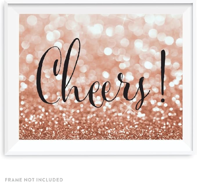 Andaz Press Wedding Party Signs, Glitzy Rose Gold Glitter, 8.5x11-inch, Cheers!, 1-Pack, Bokeh Colored Party Supplies
