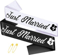 "Just Married - 2 Pcs Bride to Be Sash and Groom to Be Sash Kit, Black White Bachelorette & Bachelor Party Sashes for Wedding Bridal Shower Decorations Engagement Gifts