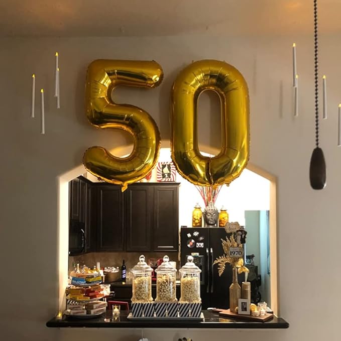 Gold Number 50 Balloon, 40 Inch Large 50 Number Foil Mylar Balloons for 50th Women Men Birthday Party Celebration Decor Supplies,Big Digital Balloons for Wedding Anniversary Events Decor