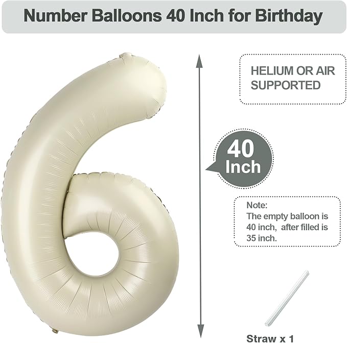 40 Inch Number Balloons, Balloons for Woman Man 16th Birthday Decoration, Cream Foil Number 16 Ballon for 16, 61 Wedding, Anniversary, Bridal Shower, Graduation, Valentine's Day