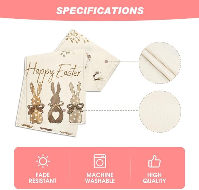 Artoid Mode Carrots Rabbit Bunny Happy Easter Table Runner, Spring Summer Seasonal Holiday Kitchen Dining Table Decoration for Indoor Outdoor Home Party Decor 13 x 36 Inch