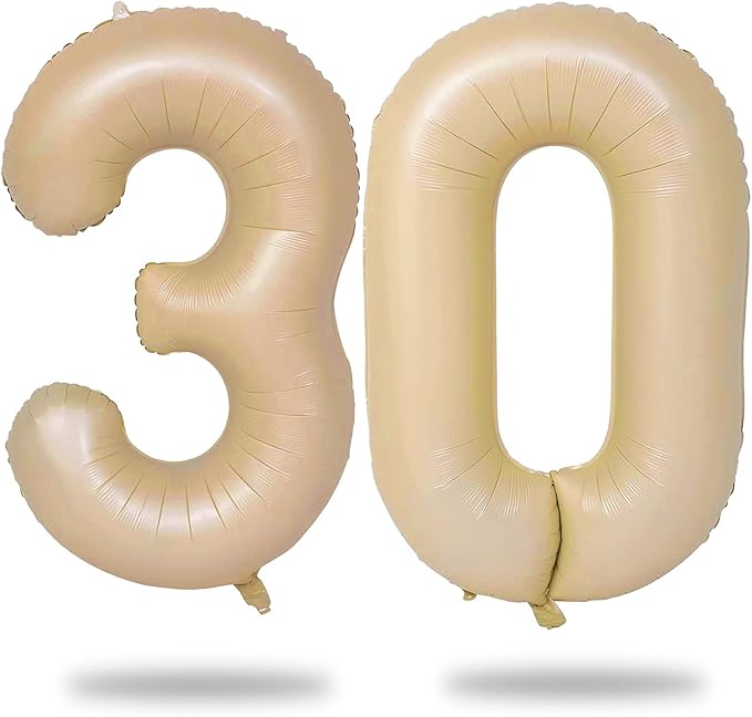 30th Birthday Balloons Beige for Women, 40 Inch Giant Nude Brown Foil 30 Balloon Numbers Self Inflating, Apricot Tan Digit 3 & 0 Helium Balloons for Men 30th Anniversary Party Decorations Supplies