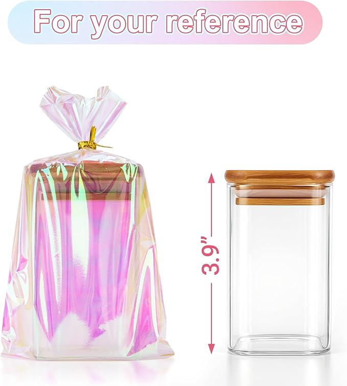 Aubeco 180Pcs Iridescent Cellophane Treat Bags with Ties, 5x7 Inch Holographic Plastic Goodie Baggies for Party Favors, Candy, Cookies Packing, Gift Wrapping