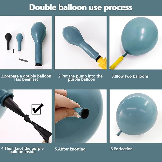 Dusty Blue Balloon Arch Kit Double Stuffed Light Pearl Blue Balloon Garland Pastel Latex Balloons for Baby Shower Birthday Wedding Graduation Party Decoration
