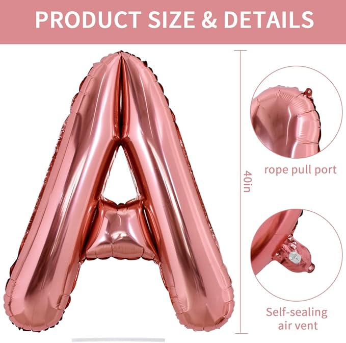 TONIFUL 40 Inch Large Rose Gold Letter A Balloons Giant Alphabet Letter Balloons,Foil Mylar Big Balloons for Birthday Party Anniversary Supplies Decorations