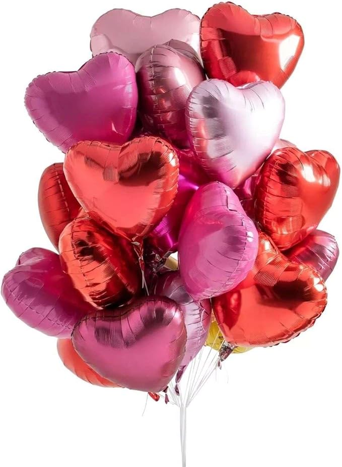Lovoir 12 Pcs Red Heart Shape Foil Mylar Balloons 18 Inch Love Balloons for Valentine's Day Birthday Party Decorations Wedding Engagement Romantic Decor (Pearl Pink & Red & Silver)