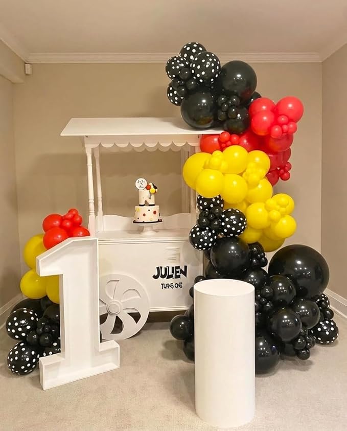 175Pcs Red Yellow Black Balloon Garland Arch Kit - Cartoon Mouse Theme Party Decorations with 18 12 10 5 Different Sizes Party Balloons for Birthday Anniversary Baby Shower Backdrop Decorations