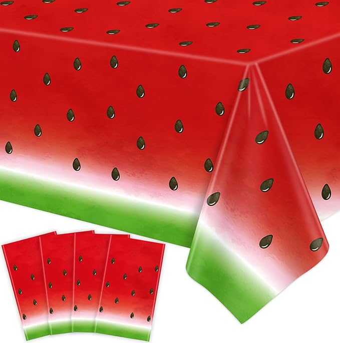 LKITMIUT 4 Pack Watermelon Party Tablecloth Watermelons Table Cover One in A Melon Plastic Table Cloth Watermelons Theme Tablecloth Watermelon Birthday Party Supplies Fruit Theme Decor 86 x 51 Inch