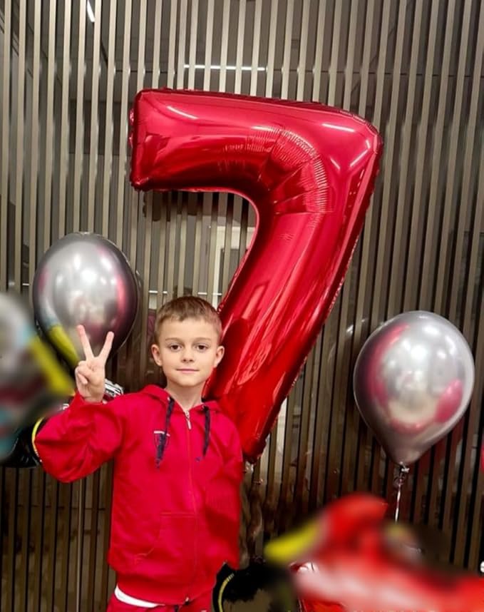7 Balloons for Birthday Girl, 17th Birthday Decorations For boys And Girls, 40 Inch Red Balloons for 7, 17, 27, 37 Birthday, Wedding Anniversary, Christmas, New Year, Party Decoration
