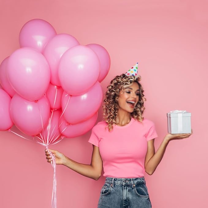 Pink Balloons 100 pcs 12 Inch Matte Pink Balloon for Baby Shower Valentine's Day Princess Bachelorette Birthday Party Decorations