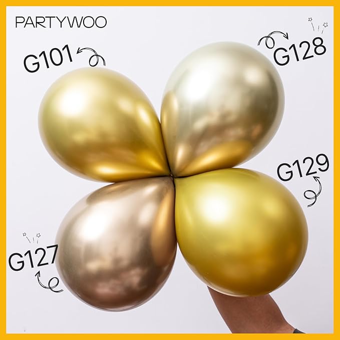 PartyWoo Gold Balloons 152pcs Different Sizes of 18 12 10 5 Inch Gold Balloon Arch Kit Garland for Birthday Wedding Anniversary Baby Shower Graduation Retirement Casino Party Decorations Gold-G101