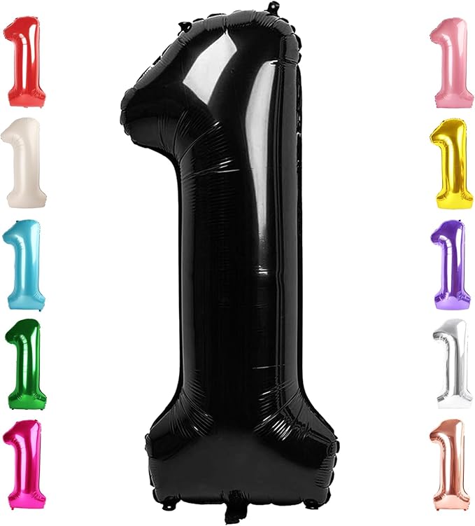 Number Balloons 1, 40 Inch One Balloons for 1st Birthday Girl Boy 1 11 21 Party Decorations Baby Shower Photo Shoot, Black 1 Balloon