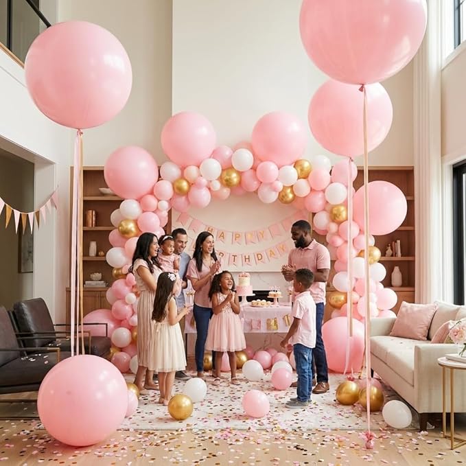 KALOR Light Pink Giant Balloons 36 Inch Large Latex Balloons, 4 Pack Jumbo Round Helium Balloon for Birthday Bridal Shower Wedding Baby Shower Party Decorations
