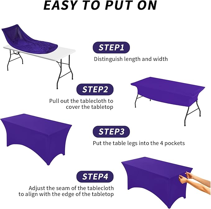 Fixwal 3 Pack Purple Table Cloths Rectangle 6FT, Tablecloths Rectangular Stretch Spandex Fitted Table Covers 6 FT for Parties, Trade Shows, Banquet, Weddings, Event