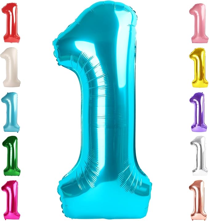Number Balloons 1, 40 Inch One Balloons for 1st Birthday Girl Boy 1 11 21 Party Decorations Baby Shower Photo Shoot, Light Blue 1 Balloon