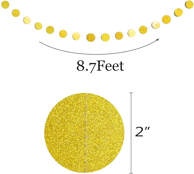 6 Pcs Glitter Gold Paper Circle Dots Garland (52 Feet) - Hanging Decorations for Birthday, Bachelorette, Engagement, Bridal Shower, Wedding, Baby Shower & Christmas