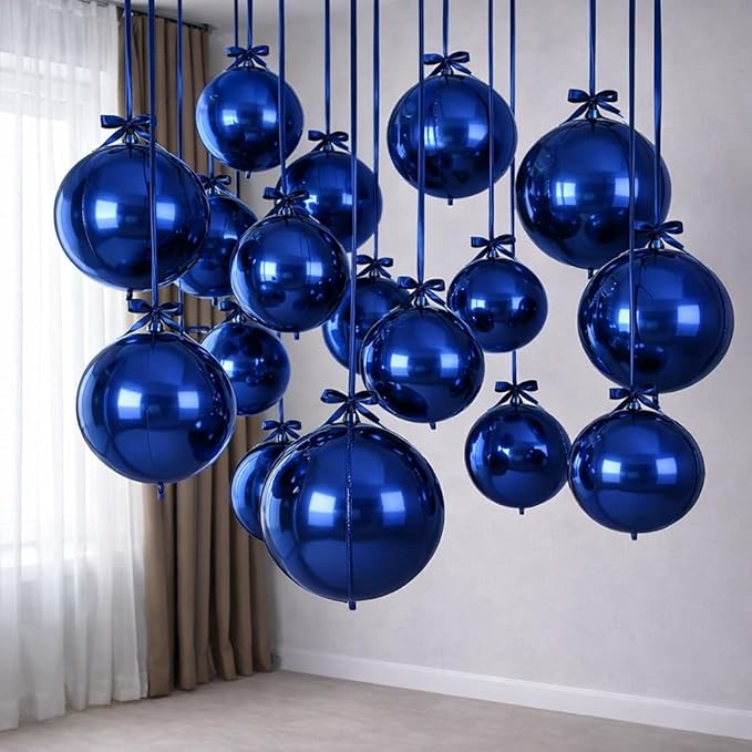 Togvu Navy Blue Round Foil Balloons, 12PCS Different Sizes 4D Metallic Balloon Large Navy Sphere Mirror Ball Balloons for Prom Graduation New Year Birthday Party Ceiling Decorations Supplies