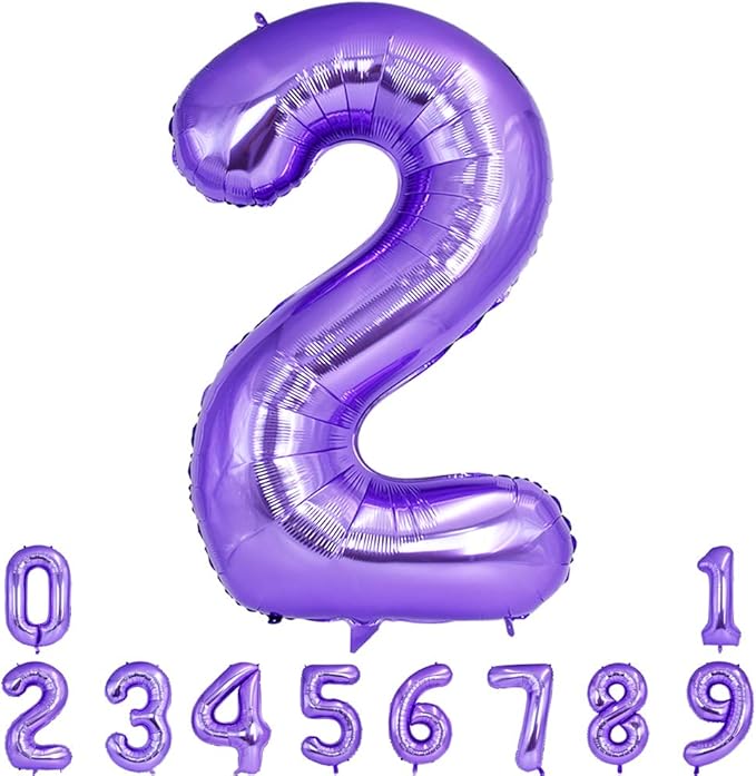 TONIFUL 40 Inch Purple Large Numbers Balloon 0-9 Birthday Party Decor,Foil Mylar Big Number Balloon Digital 2 for Birthday Party,Wedding, Bridal Shower Engagement Photo Shoot, Anniversary