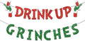Drink Up Grinches Banner, Glittery Christmas Decorations Banners Winter Holiday Garland Photo Props Banner for Party Home Decorations