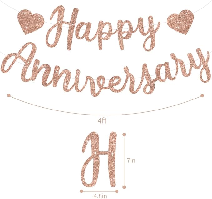 BEISHIDA Rose Gold Happy Anniversary Banner, Pre-Strung - Rose Gold Glitter Happy Anniversary Banner，NO DIY - Rose Gold Glitter Happy Anniversary Garland, Rose Gold Happy Anniversary Sign for Anniversary Wedding Party Decorations & Decor