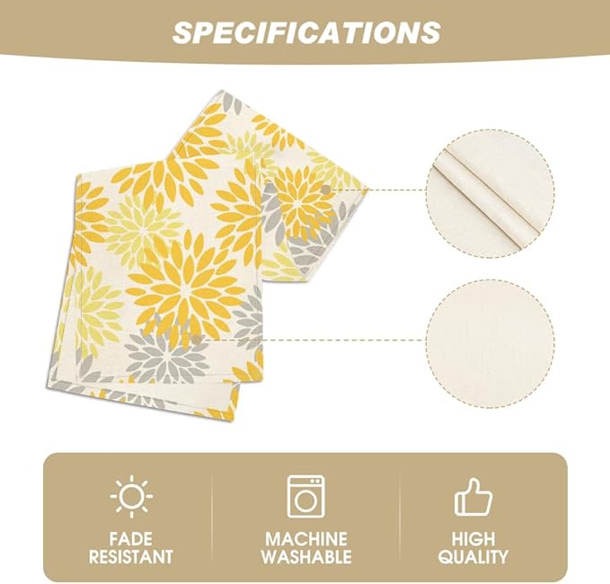 Artoid Mode Yellow Dahlia Floral Pinnata Summer Table Runner, Seasonal Spring Holiday Kitchen Dining Table Decoration for Home Party Decor 13x90 Inch