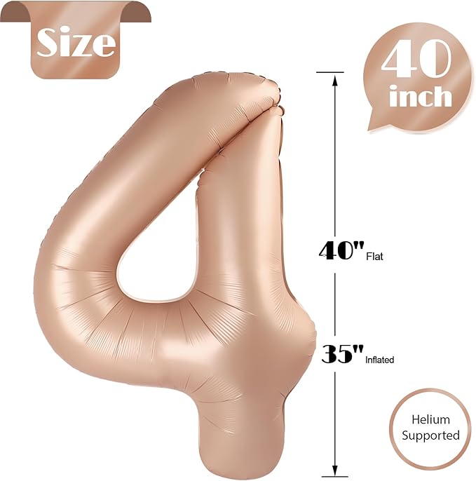 Light Brown Number 4 Balloon 40 Inch, 4 Balloon Number, 4th Birthday Decorations, Light Brown Party Supplies for Boys Girls