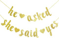 He Asked She Said Yes Gold Glitter Banner - Wedding, Engagement, Bridal Shower Party Decorations