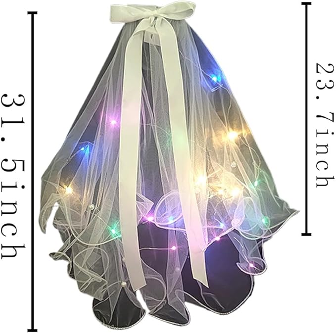 Light up Veil Short Bow Veils Wedding Bridal Veil for Bachelorette Party Veils Hair Accessories for Women
