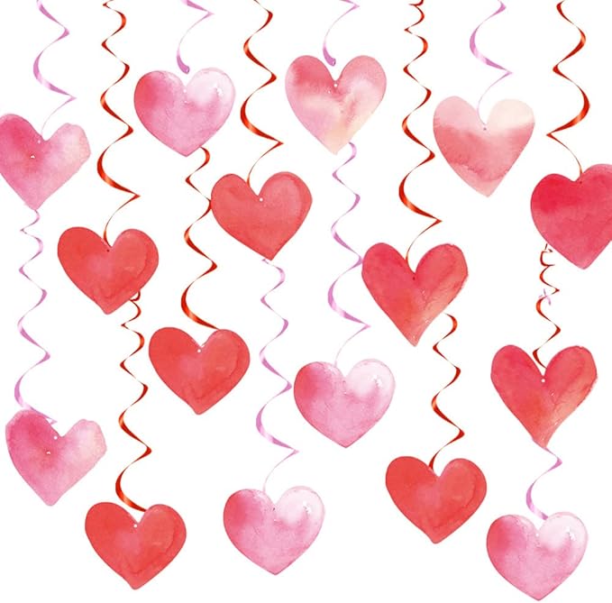Valentines-Day Red-Pink Heart-Decorations Swirls Streamers - 16pcs Galentines Romantic Decorations Special Night Decor, Mother's Day Engagement Wedding Anniversary Party Favors Supplies Panduola