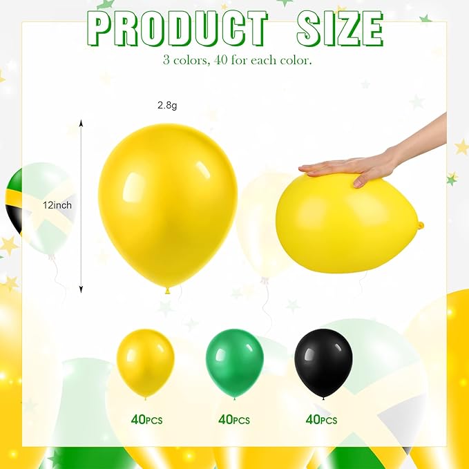 Sratte 120 Pcs Juneteenth Day Balloons Jamaica Latex Balloons Bulk 12 Inch Black Yellow Green Decor for Black History Month Independence Freedom Day Decorations Birthday Party Favors