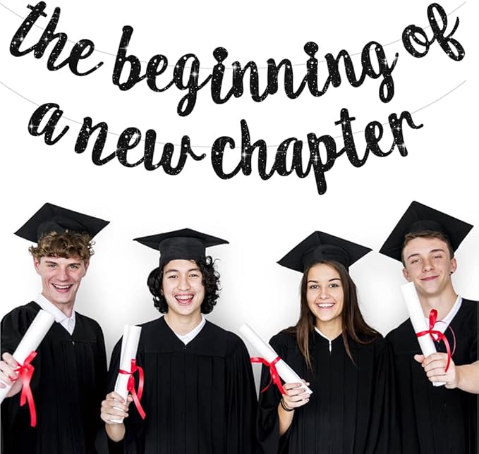 BEISHIDA The Beginning of A New Chapter Banner, Farewell party decorations,Graduation Sign 2026 Banner,Happy retirement Supplies,Going away party Sign Garland,Graduation banner Glitter Black