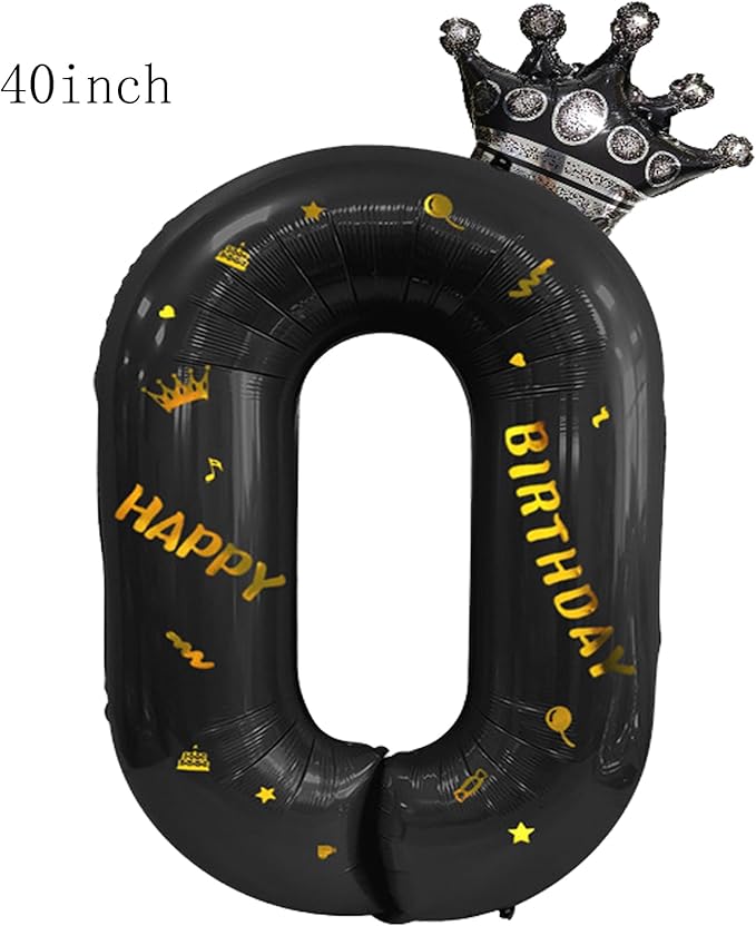 40 Inch Large Black Number Balloons Crown Big Black Digit Foil Mylar Balloons for Baby Shower Wedding Birthday Party Supplies (black 0)