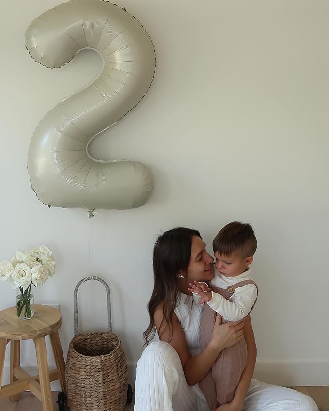 Cream Number 2 Balloon 40 Inch, 2 Balloon Number, 2nd Birthday Decorations for Baby Girls Boys Toddlers