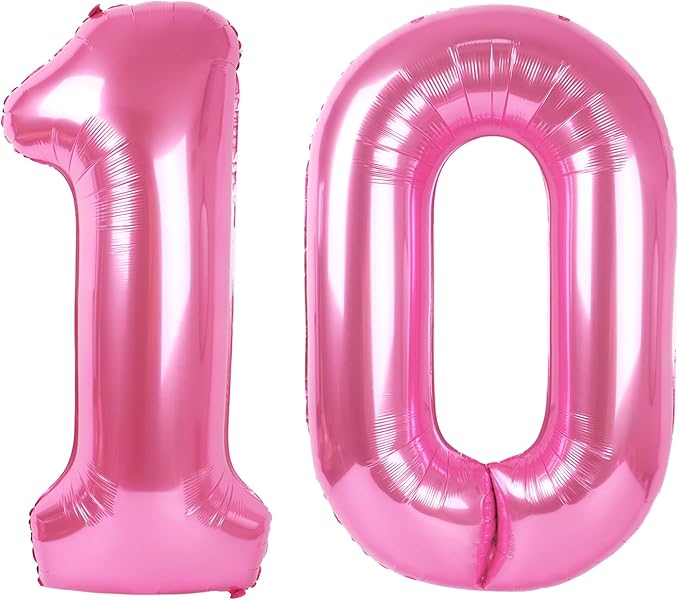 Giant Pink 10 Balloon Number 40 Inch, 10 Number Balloons Birthday Supplies, 10 Year Old Birthday Party Celebration, 10 Balloons Graduations Anniversary Decorations