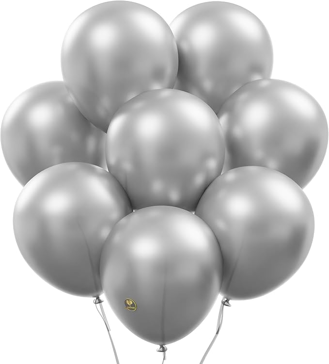 AFTERLOON® Biodegradable Balloons Silver 12 Inch 100 Pack, Metallic Thickened Extra Strong Latex Helium Float, for Baby Shower Gender Reveal Garland Arch Wedding Birthday Party Decorations